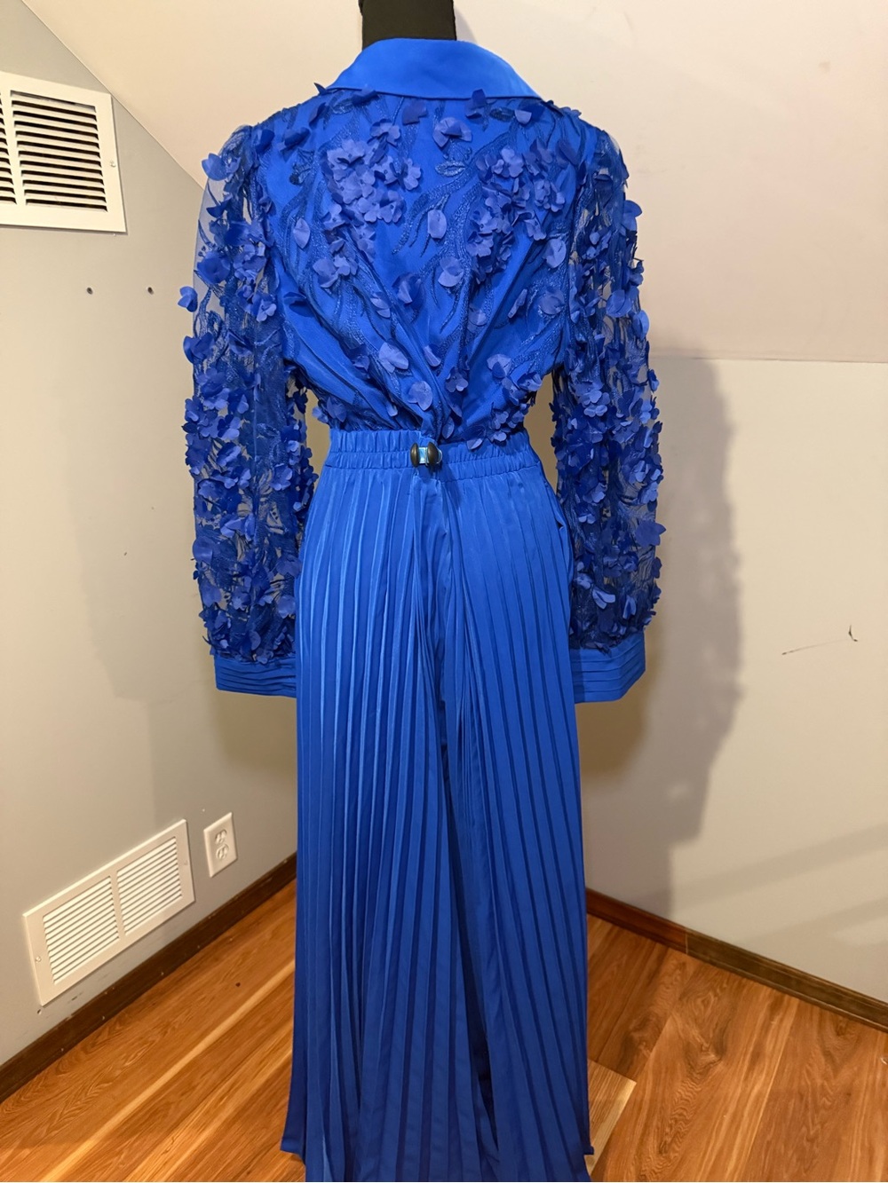 Chicme  Royal Blue Floral Appliqué Wide-Leg Jumpsuit - Picture 6 of 15